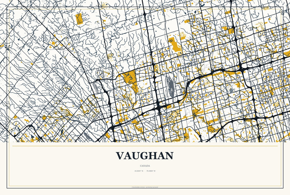 Vaughan, Canada City Map Aluminum Sign in Citrine Modern style