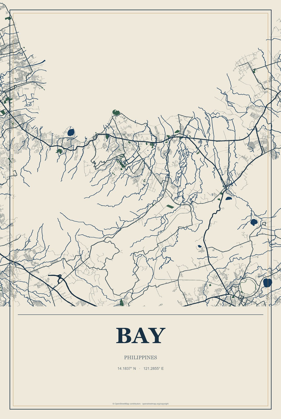 Bay, Philippines City Map Aluminum Sign in Coastal Cutout style