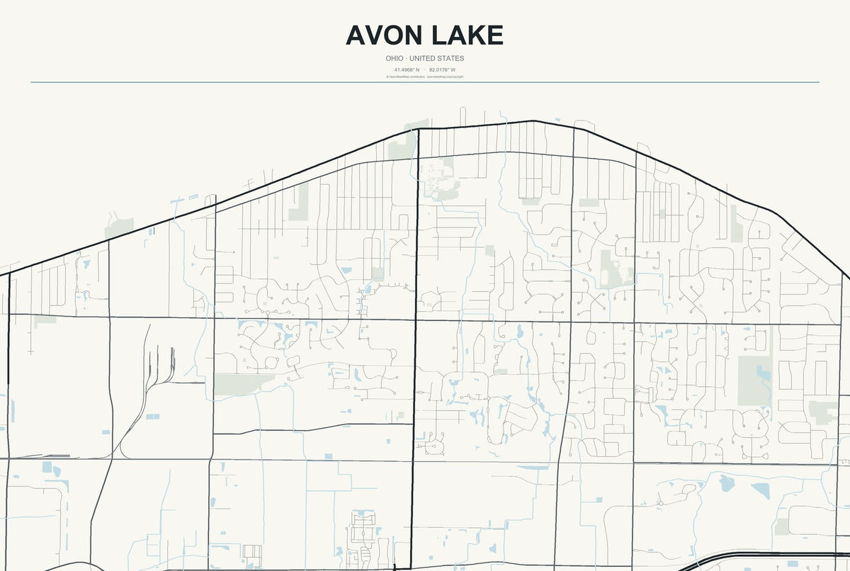 Avon Lake, Ohio City Map Aluminum Sign in Headline Atlas style
