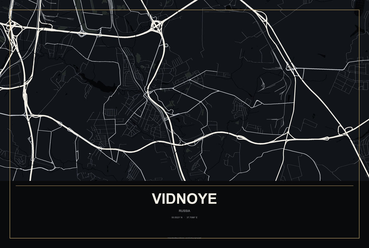 Vidnoye, Russia City Map Aluminum Sign in Metropolitan Noir style