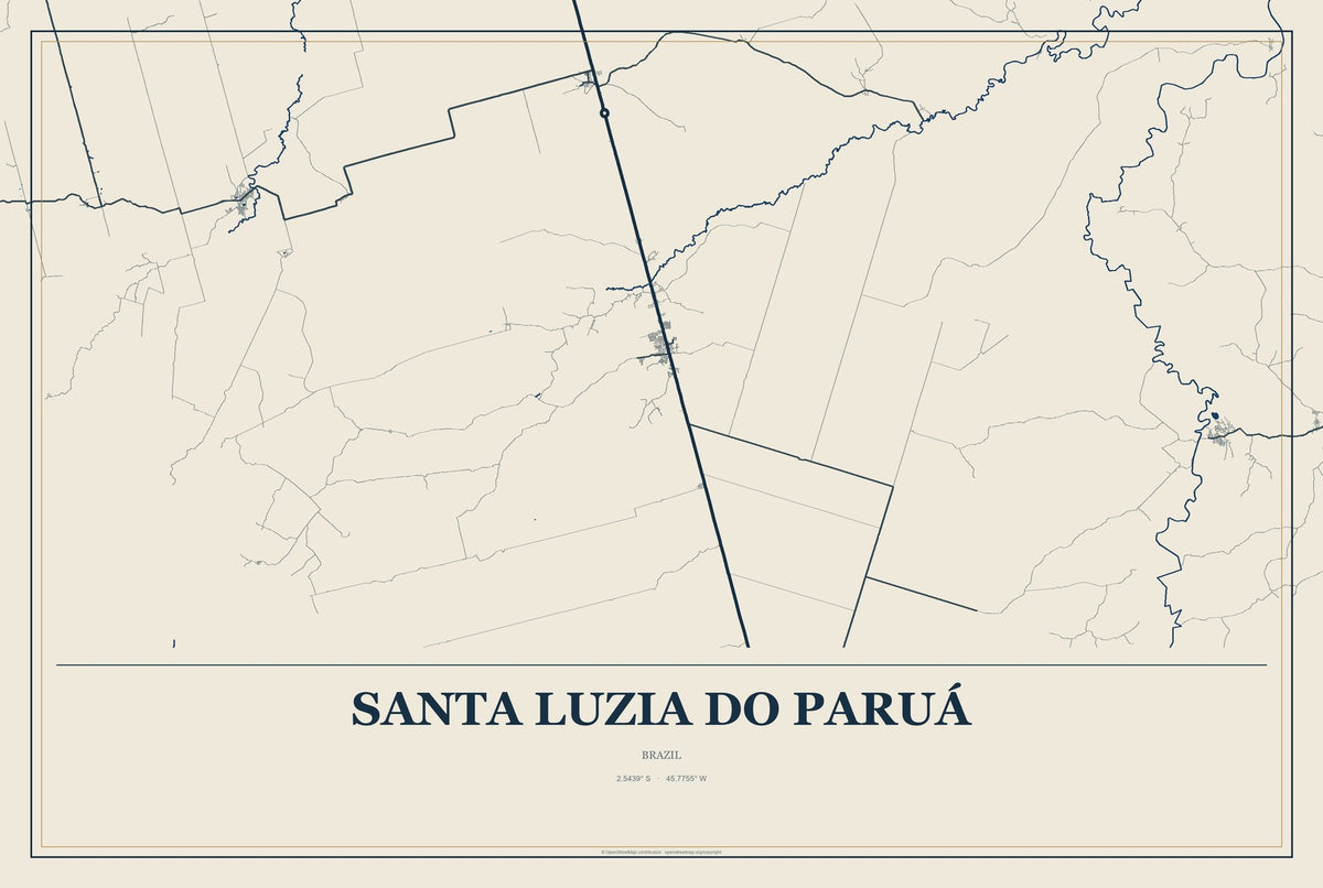 Santa Luzia do Paruá, Brazil City Map Aluminum Sign in Coastal Cutout style