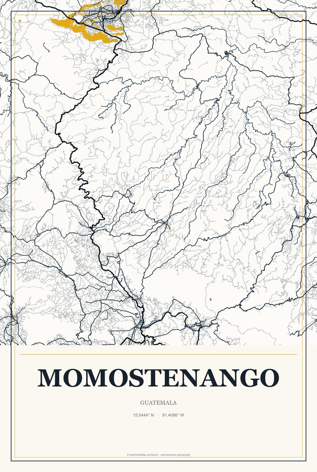 Momostenango, Guatemala City Map Aluminum Sign in Citrine Modern style