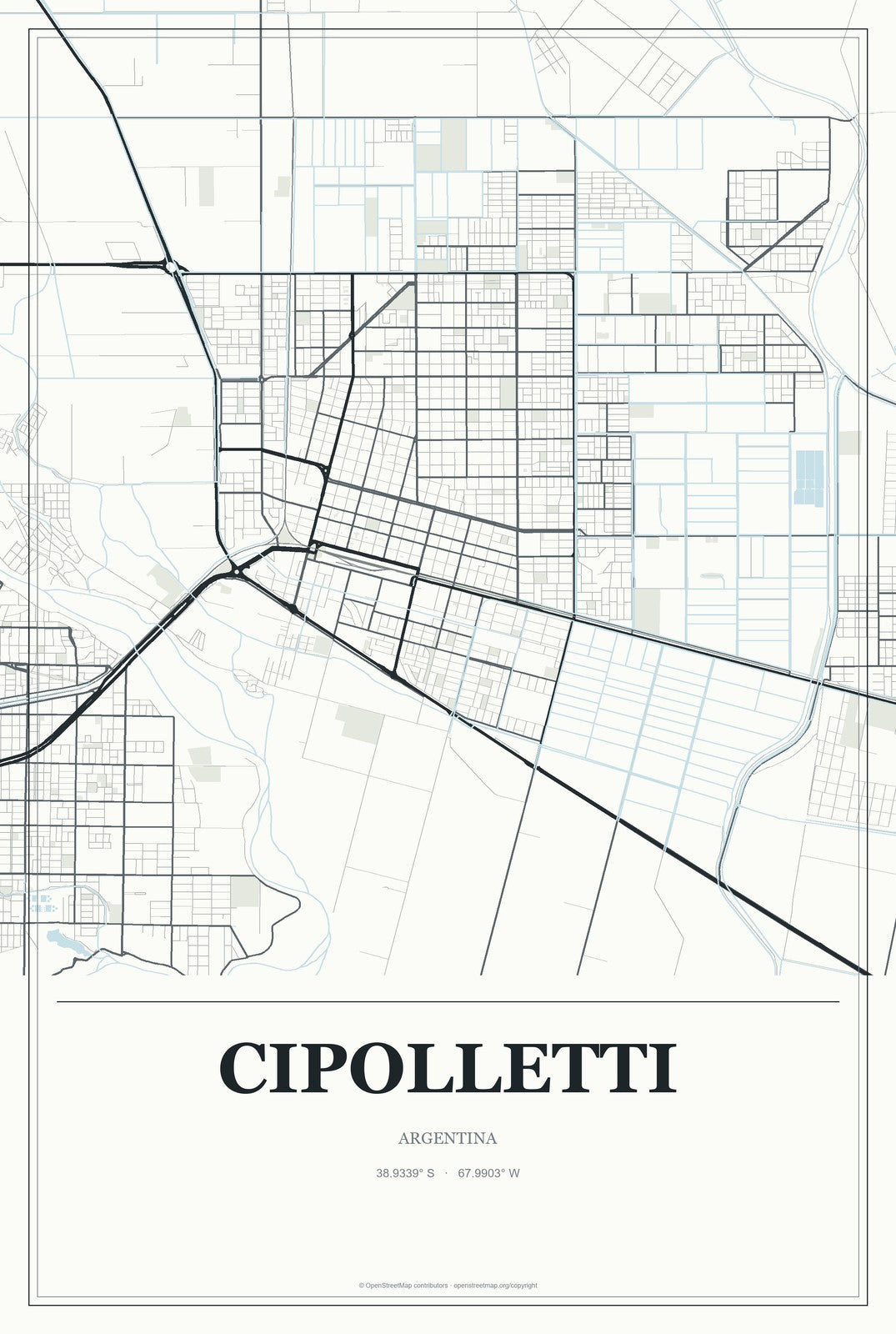 Cipolletti, Argentina City Map Aluminum Sign in Gallery Air style
