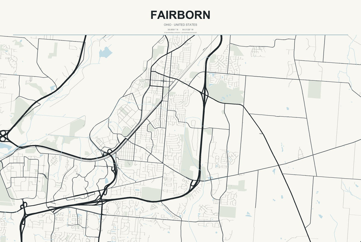 Fairborn, Ohio City Map Aluminum Sign in Headline Atlas style