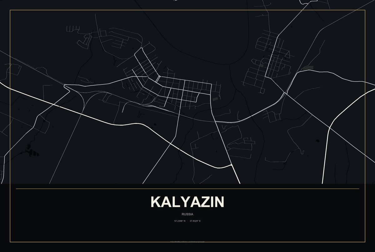 Kalyazin, Russia City Map Aluminum Sign in Metropolitan Noir style