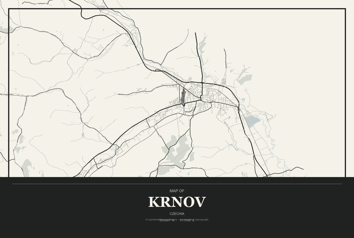 Krnov, Czechia City Map Aluminum Sign in Museum Plaque style