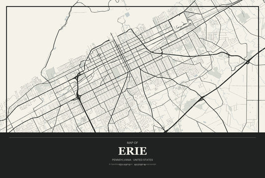 Erie, Pennsylvania City Map Aluminum Sign in Museum Plaque style