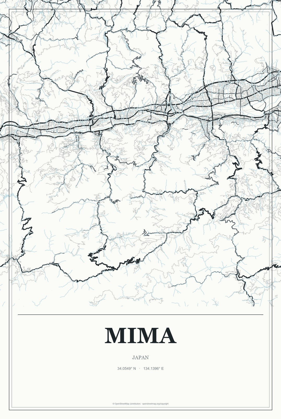 Mima, Japan City Map Aluminum Sign in Gallery Air style
