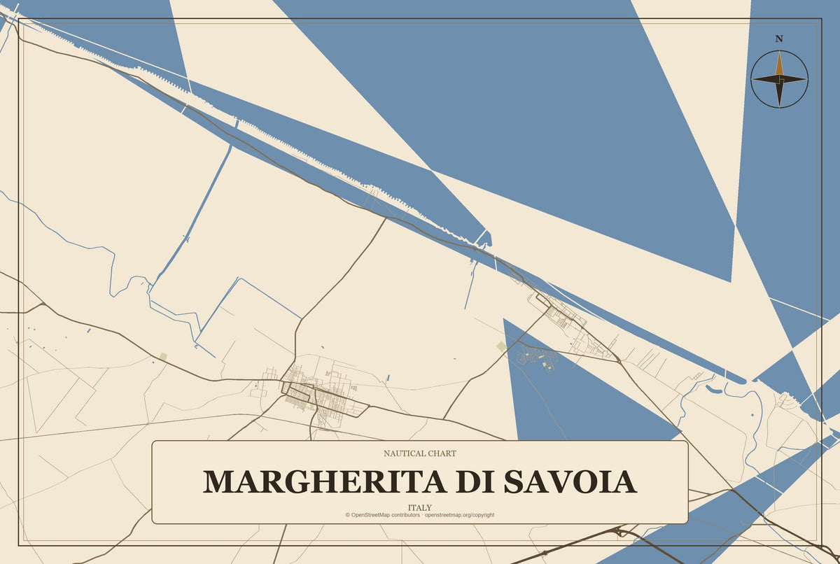 Margherita di Savoia, Italy City Map Aluminum Sign in Heritage Nautical style