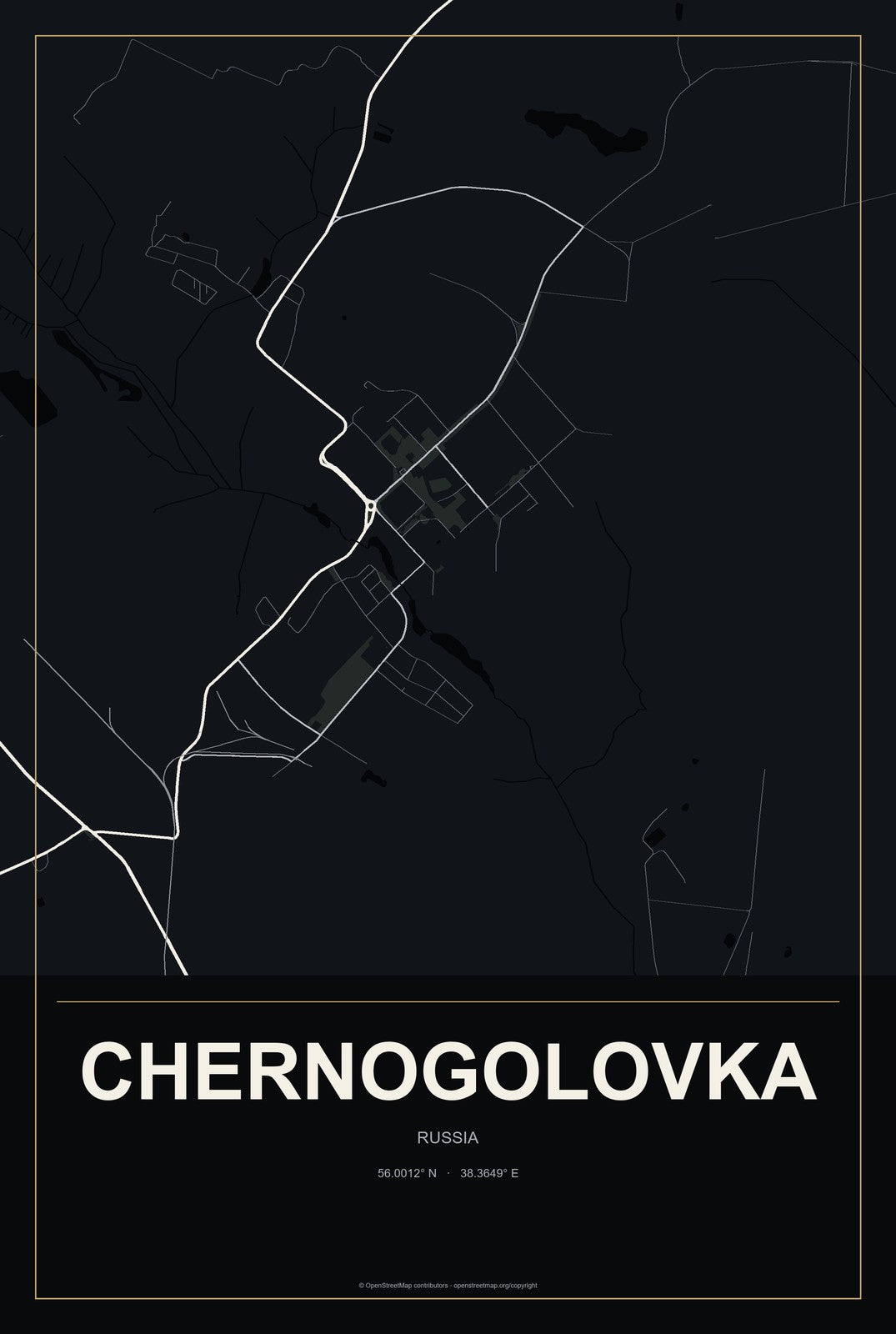 Chernogolovka, Russia City Map Aluminum Sign in Metropolitan Noir style