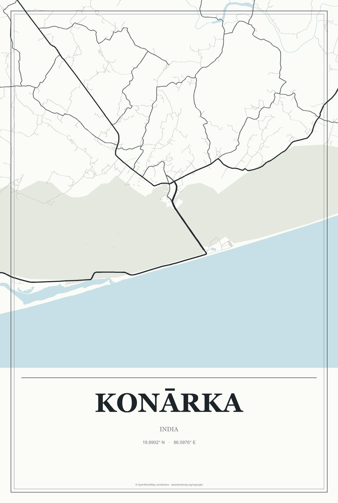 Konārka, India City Map Aluminum Sign in Gallery Air style