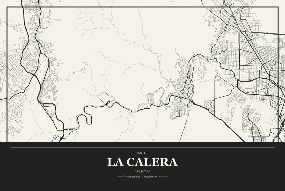 La Calera, Argentina City Map Aluminum Sign in Museum Plaque style