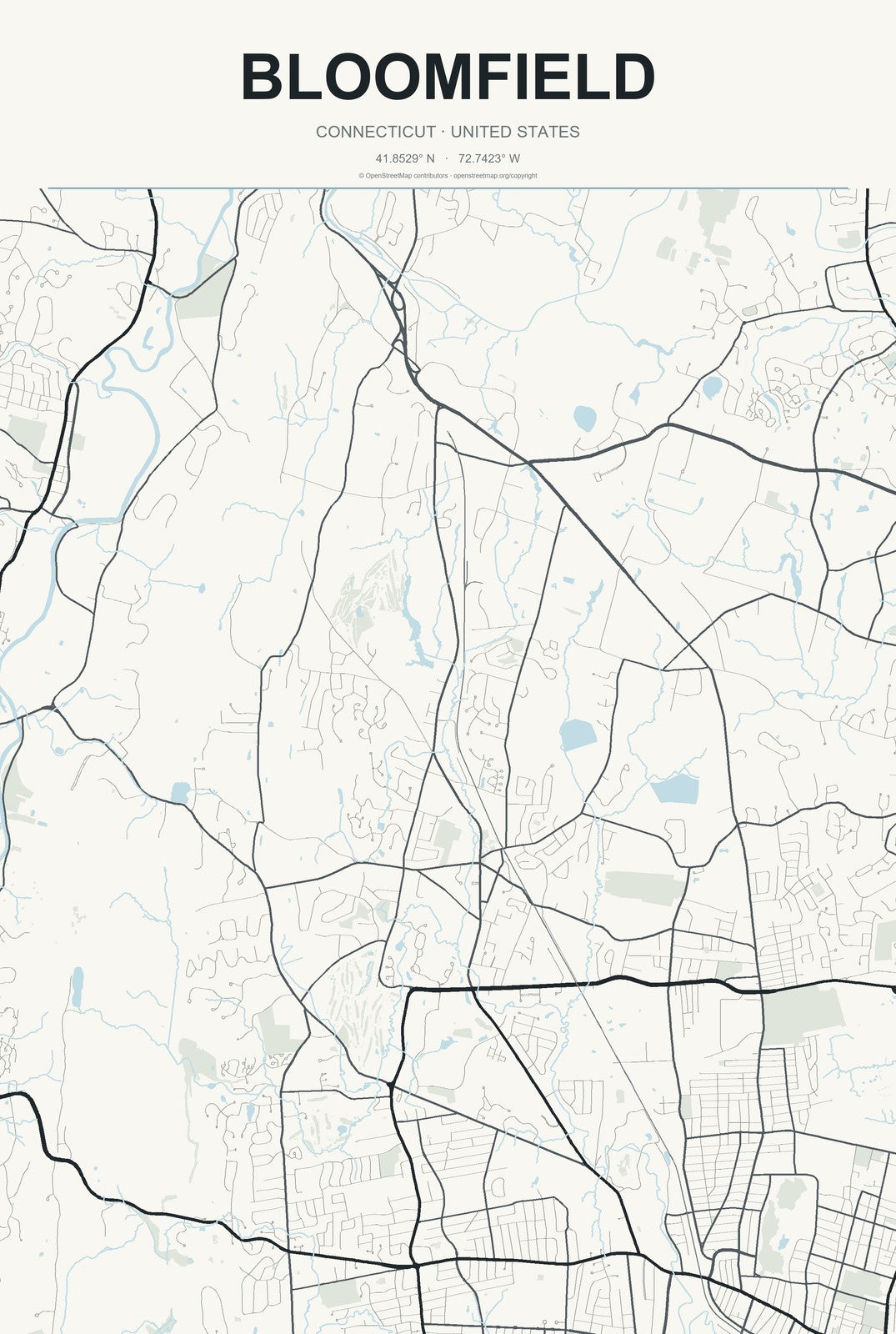 Bloomfield, Connecticut City Map Aluminum Sign in Headline Atlas style