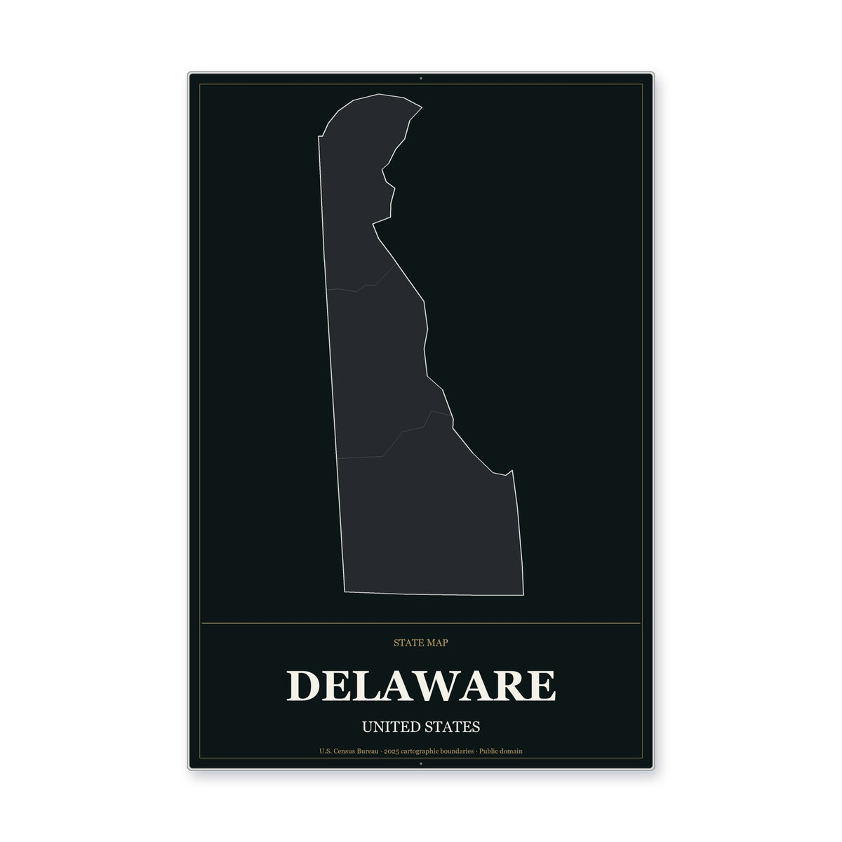 Delaware state map aluminum sign in Metropolitan Noir style