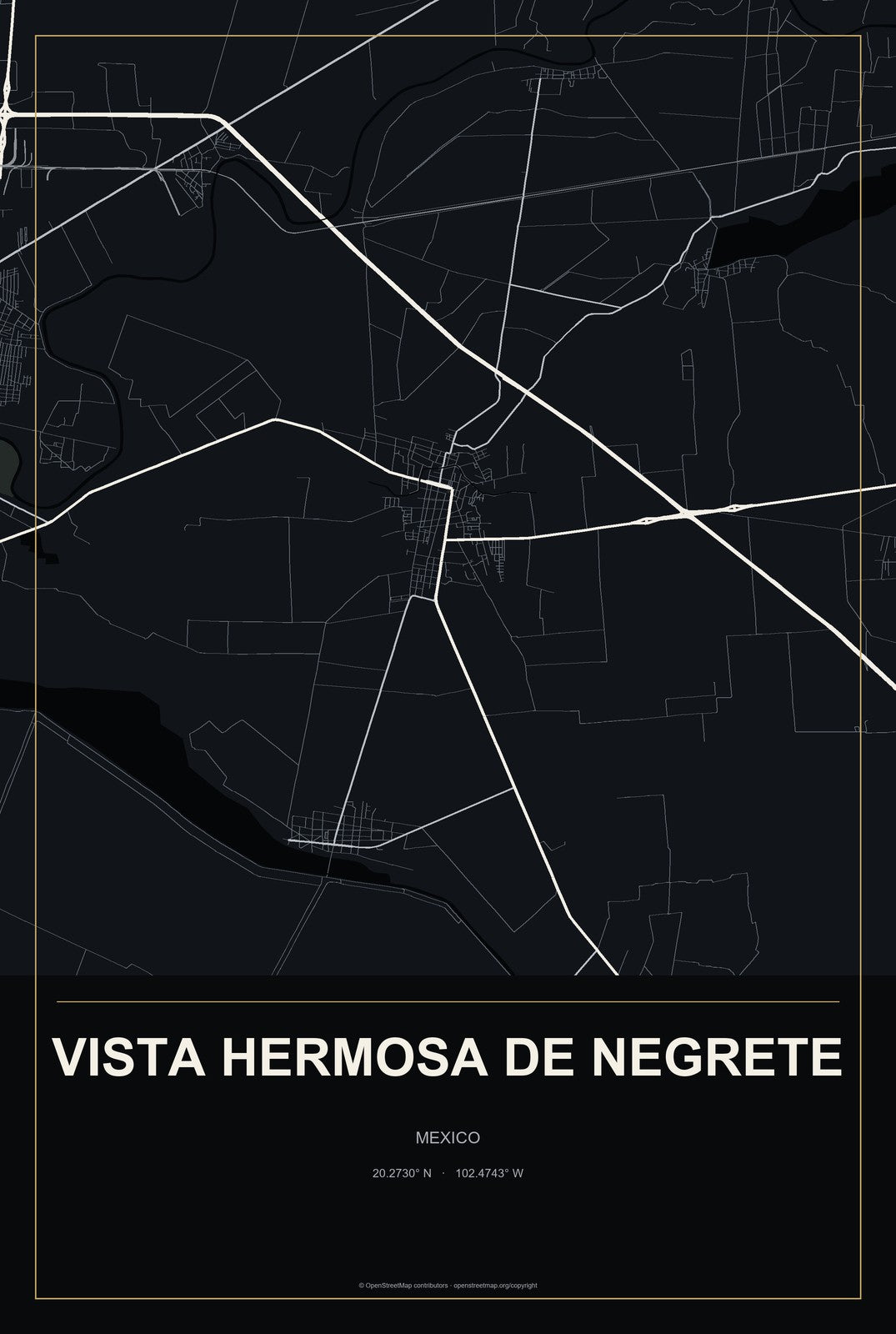 Vista Hermosa de Negrete, Mexico City Map Aluminum Sign in Metropolitan Noir style
