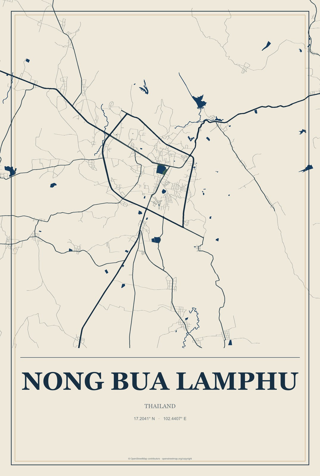 Nong Bua Lamphu, Thailand City Map Aluminum Sign in Coastal Cutout style