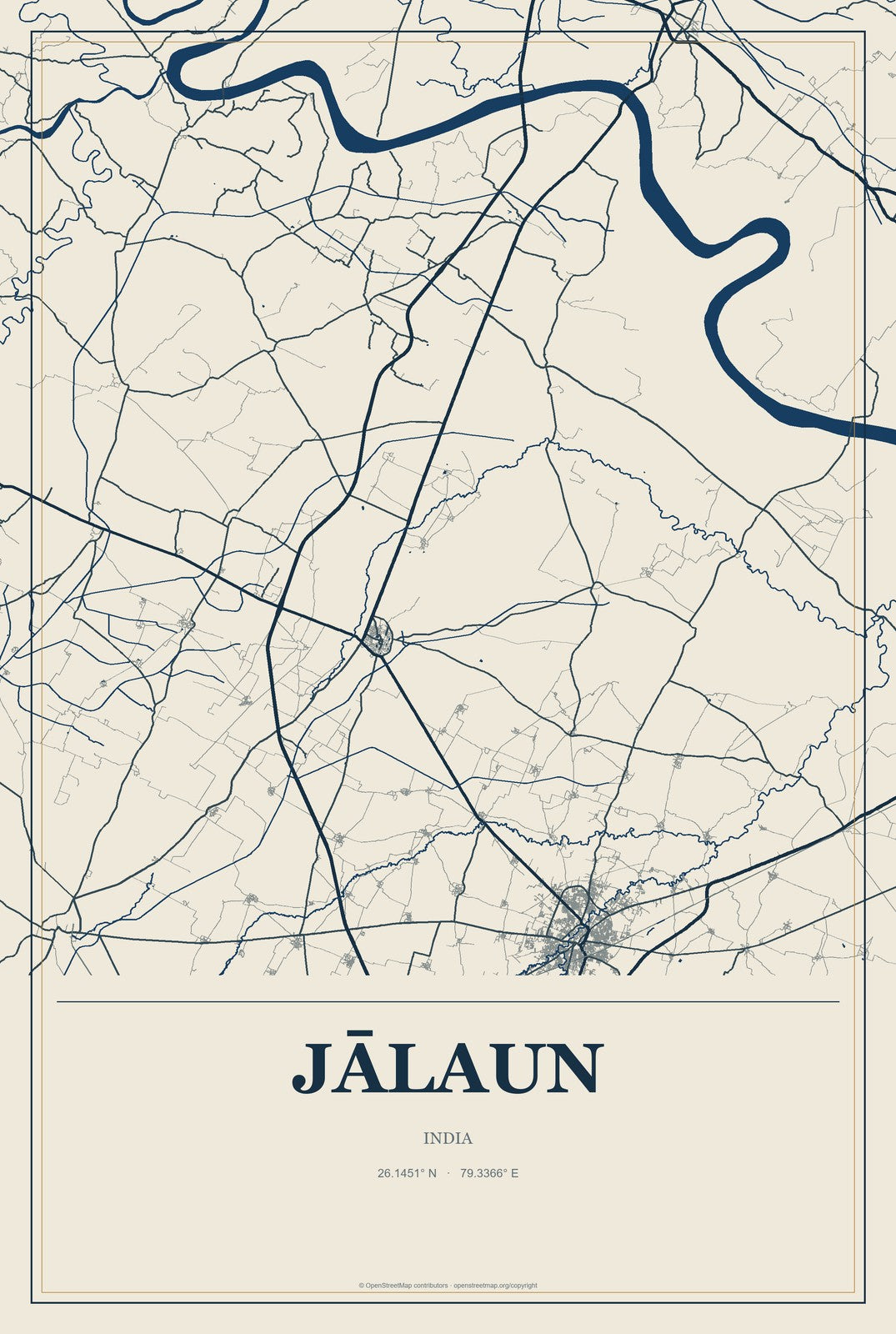 Jālaun, India City Map Aluminum Sign in Coastal Cutout style