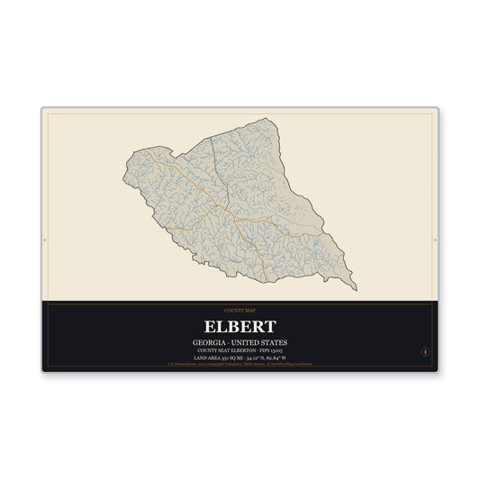 Elbert County, Georgia Map Aluminum Sign in Museum Plaque style