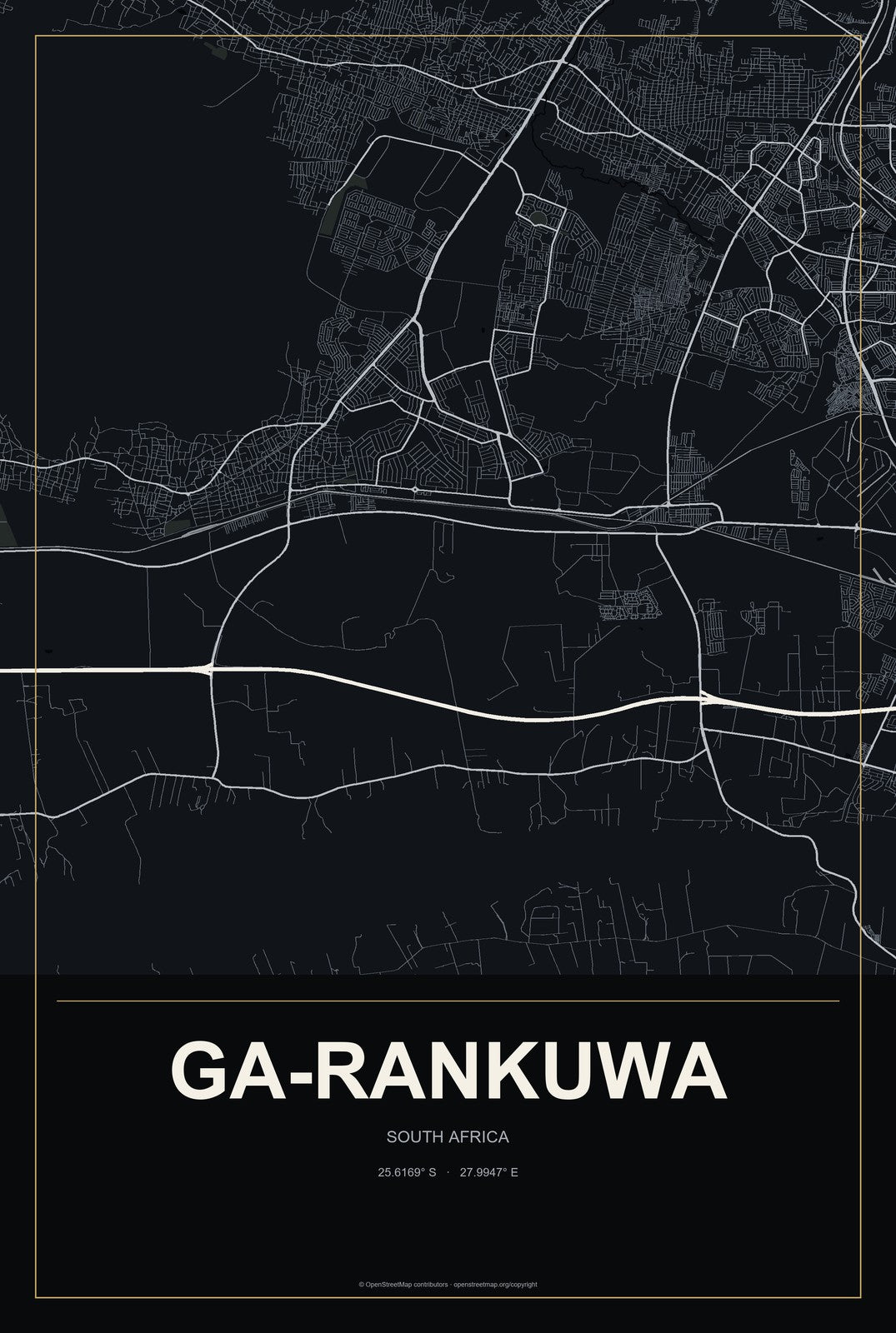 Ga-Rankuwa, South Africa City Map Aluminum Sign in Metropolitan Noir style