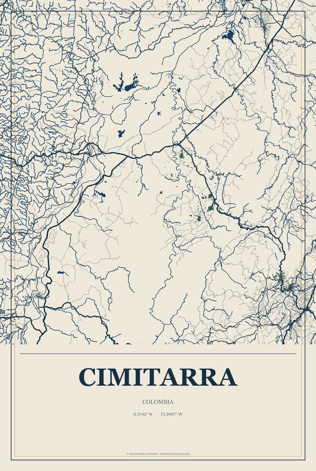 Cimitarra, Colombia City Map Aluminum Sign in Coastal Cutout style