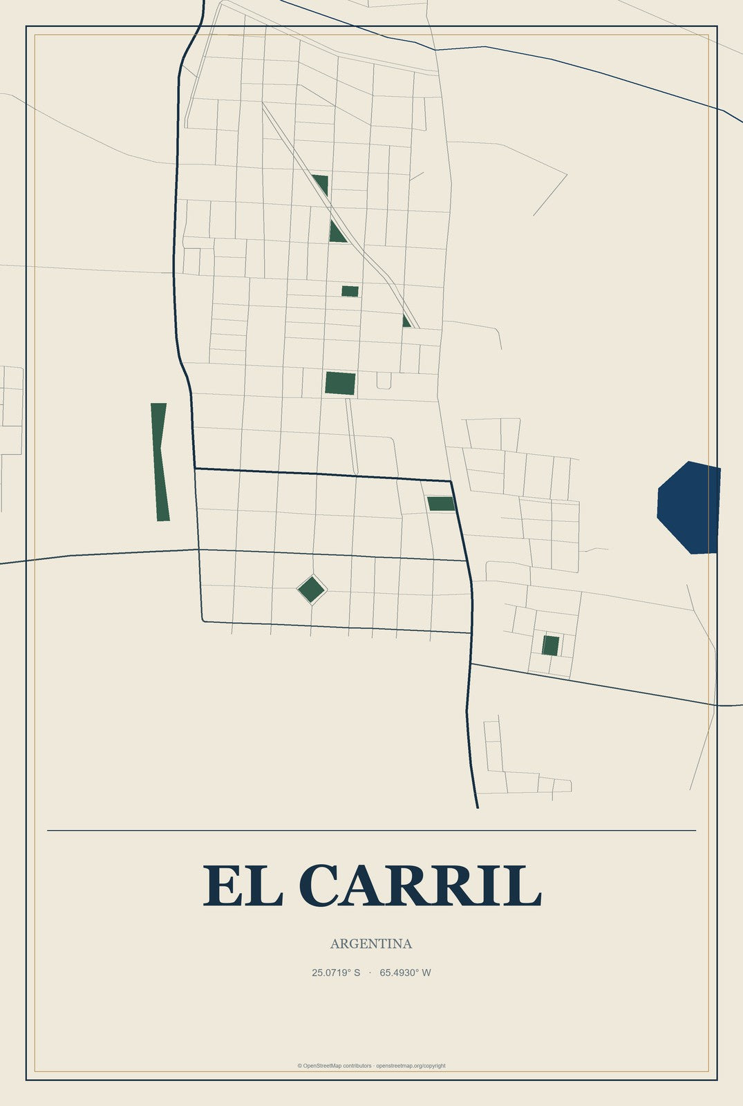 El Carril, Argentina City Map Aluminum Sign in Coastal Cutout style