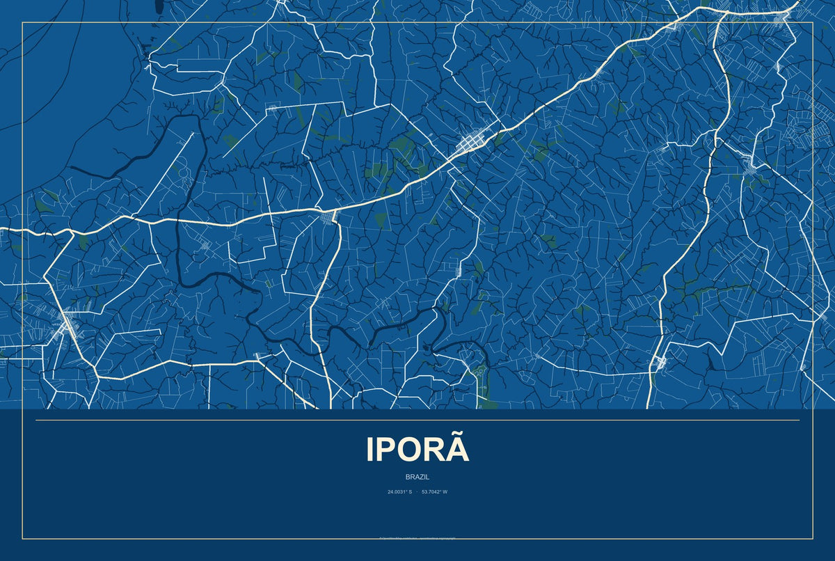 Iporã, Brazil City Map Aluminum Sign in Harbor Cobalt style