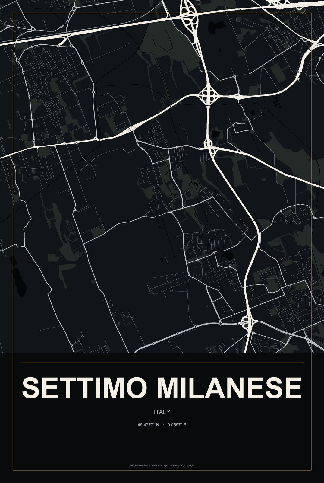 Settimo Milanese, Italy City Map Aluminum Sign in Metropolitan Noir style