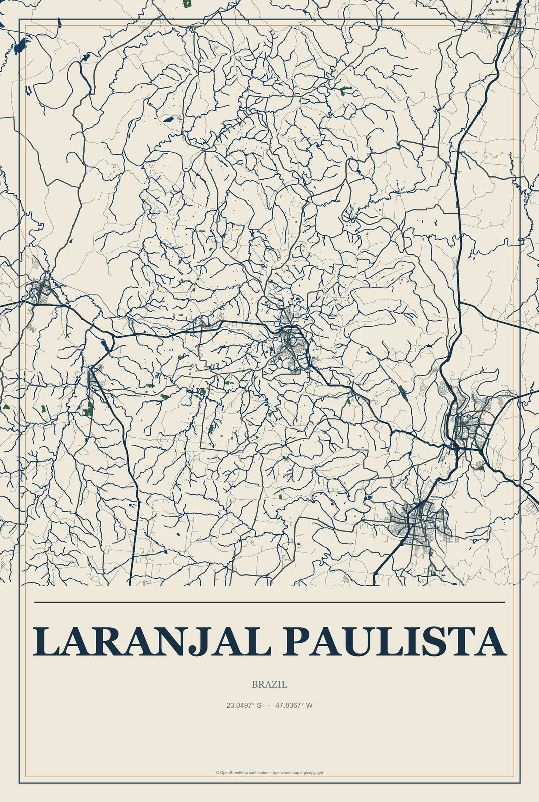 Laranjal Paulista, Brazil City Map Aluminum Sign in Coastal Cutout style