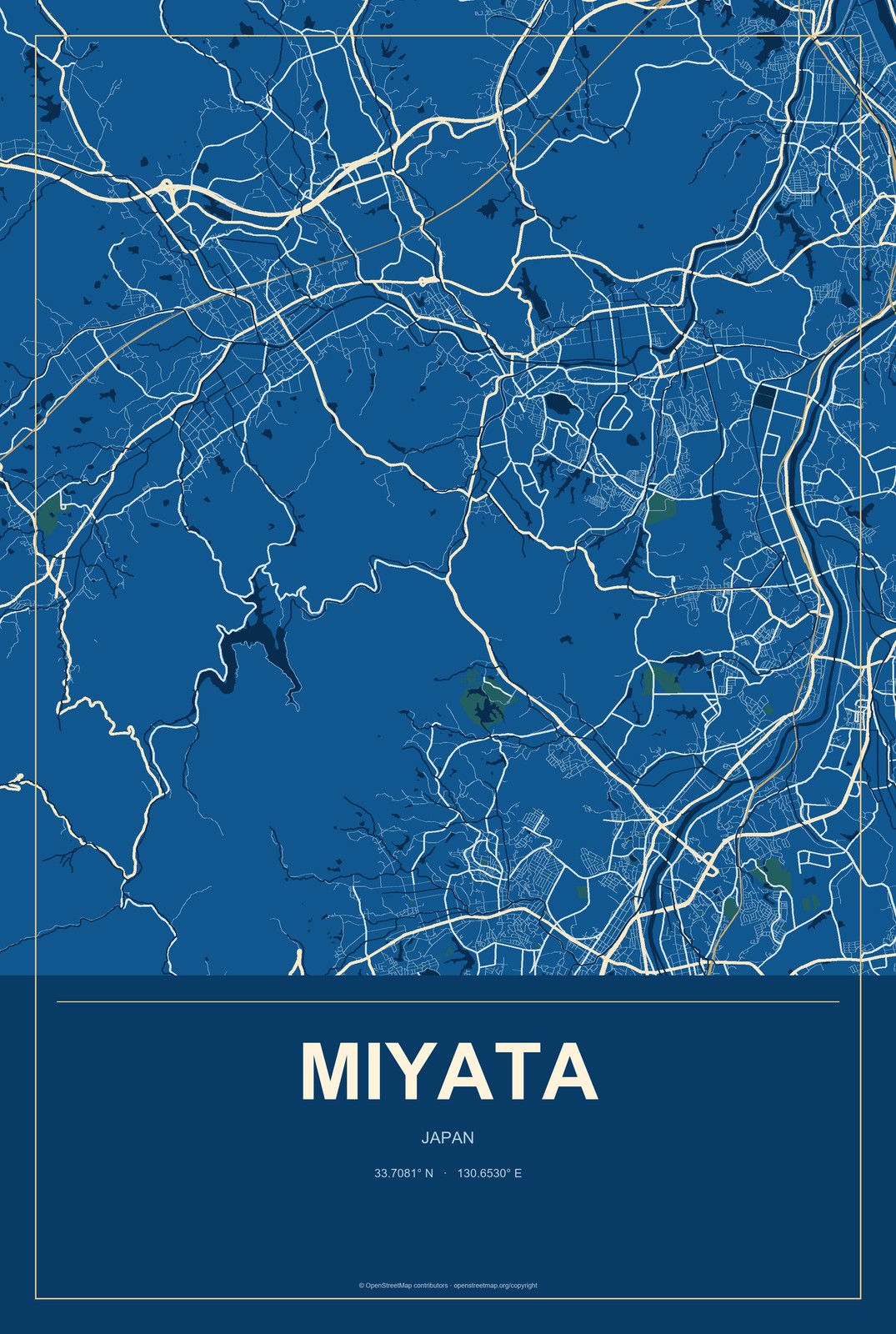 Miyata, Japan City Map Aluminum Sign in Harbor Cobalt style