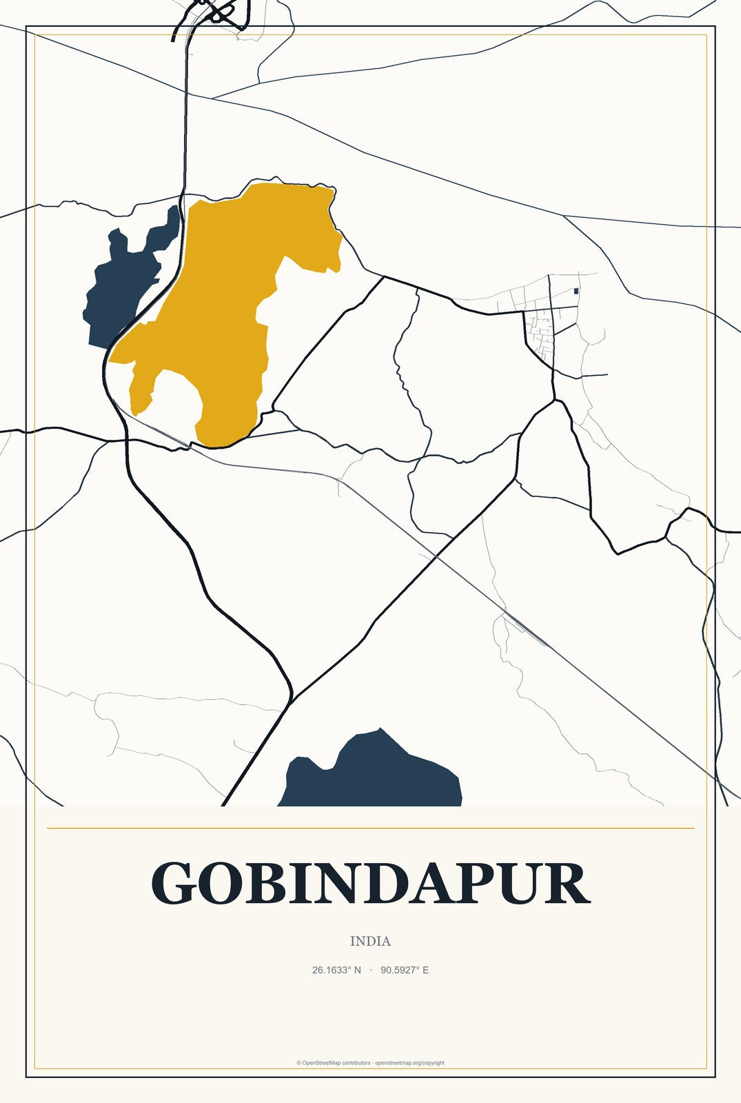 Gobindapur, West Bengal, India City Map Aluminum Sign in Citrine Modern style