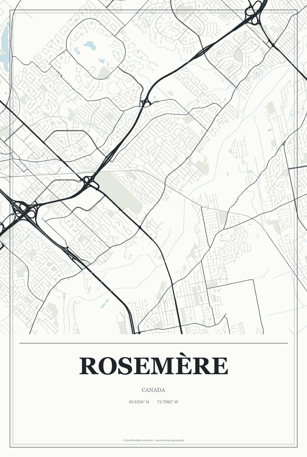 Rosemère, Canada City Map Aluminum Sign in Gallery Air style