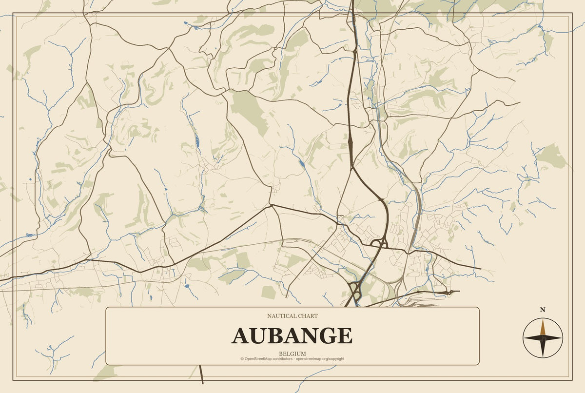 Aubange, Belgium City Map Aluminum Sign in Heritage Nautical style