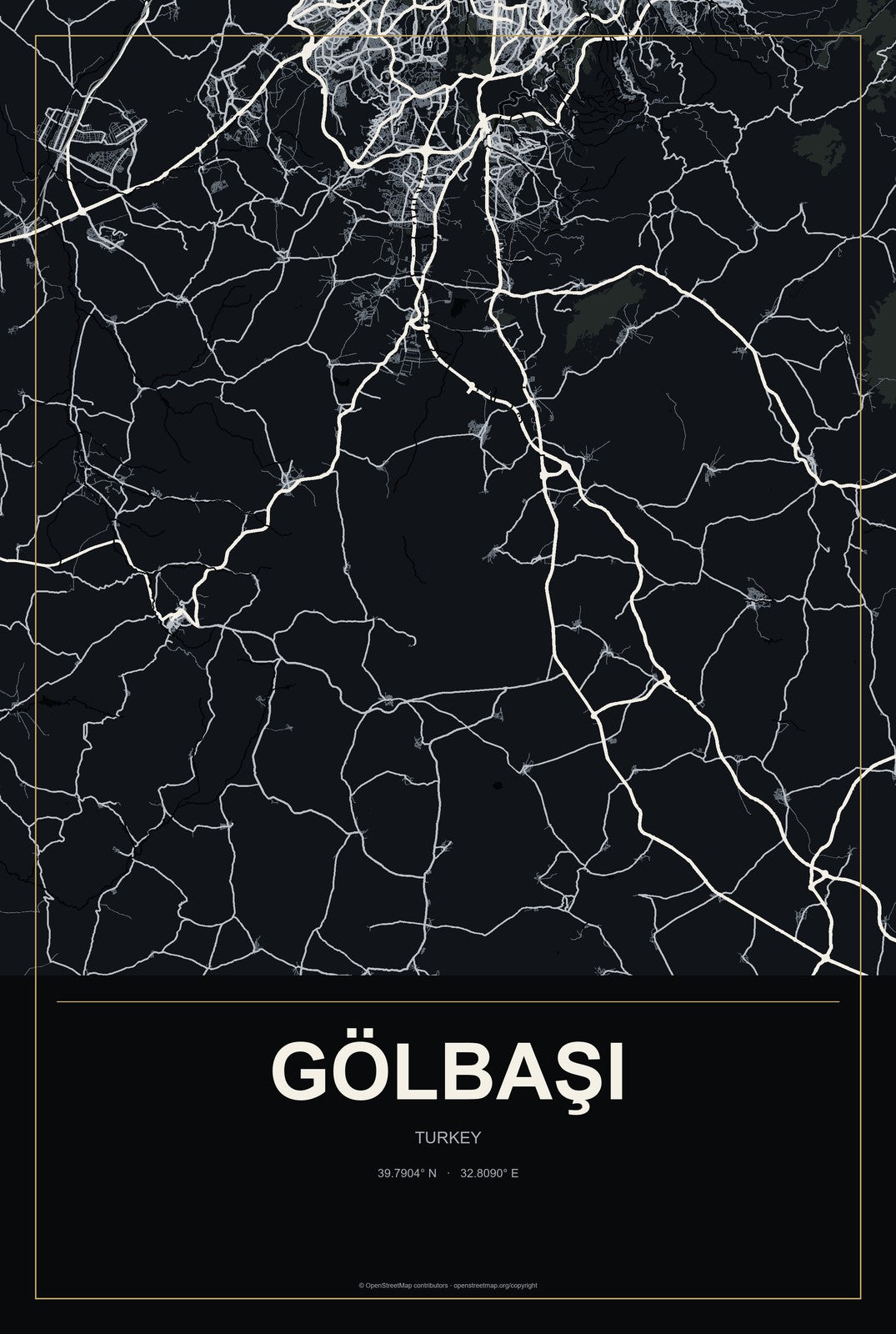 Gölbaşı, Ankara, Turkey City Map Aluminum Sign in Metropolitan Noir style