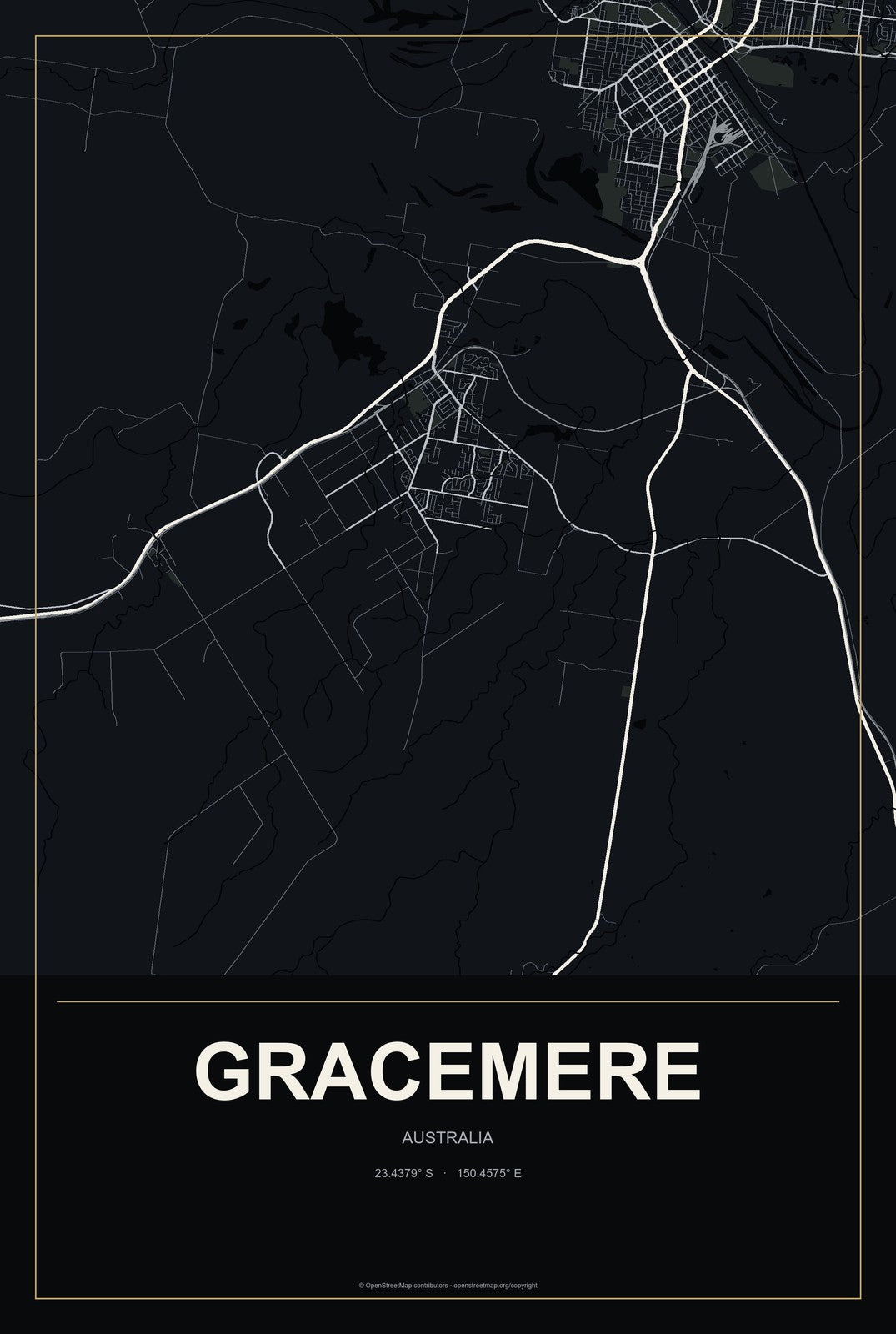 Gracemere, Australia City Map Aluminum Sign in Metropolitan Noir style