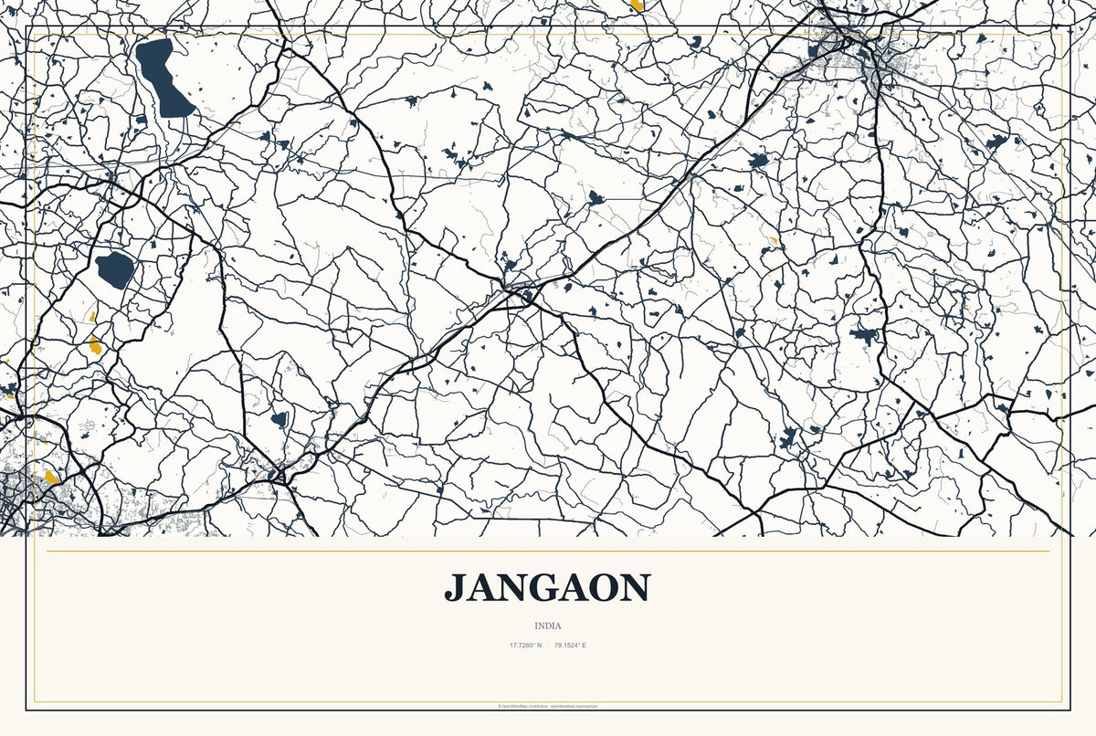 Jangaon, India City Map Aluminum Sign in Citrine Modern style