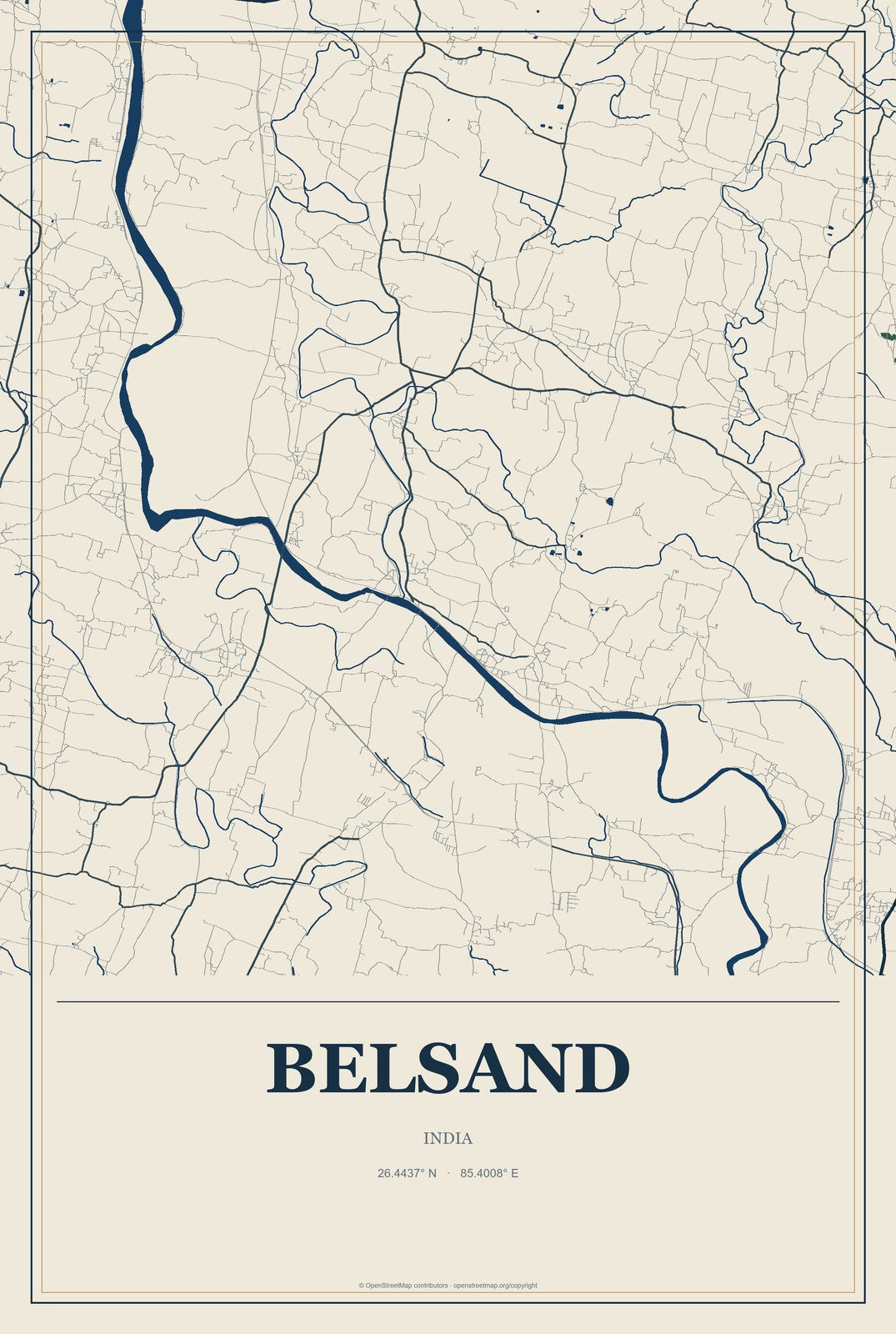 Belsand, India City Map Aluminum Sign in Coastal Cutout style