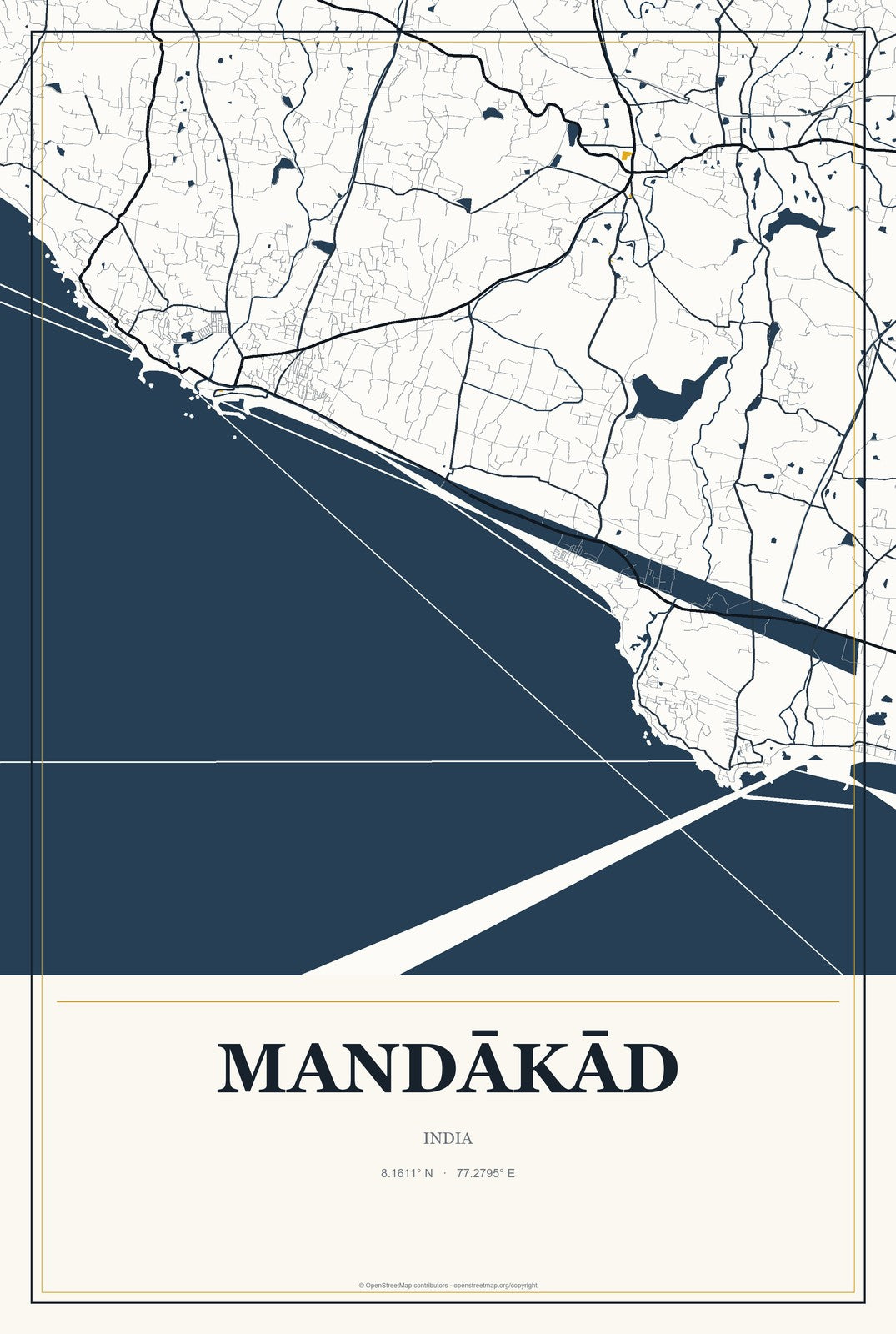Mandākād, India City Map Aluminum Sign in Citrine Modern style