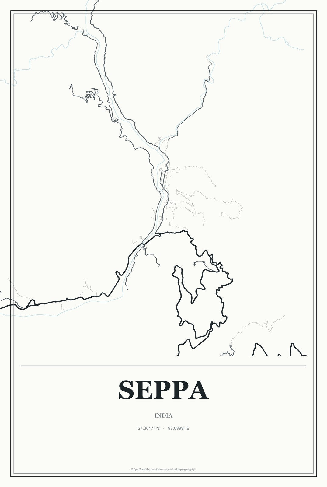 Seppa, India City Map Aluminum Sign in Gallery Air style