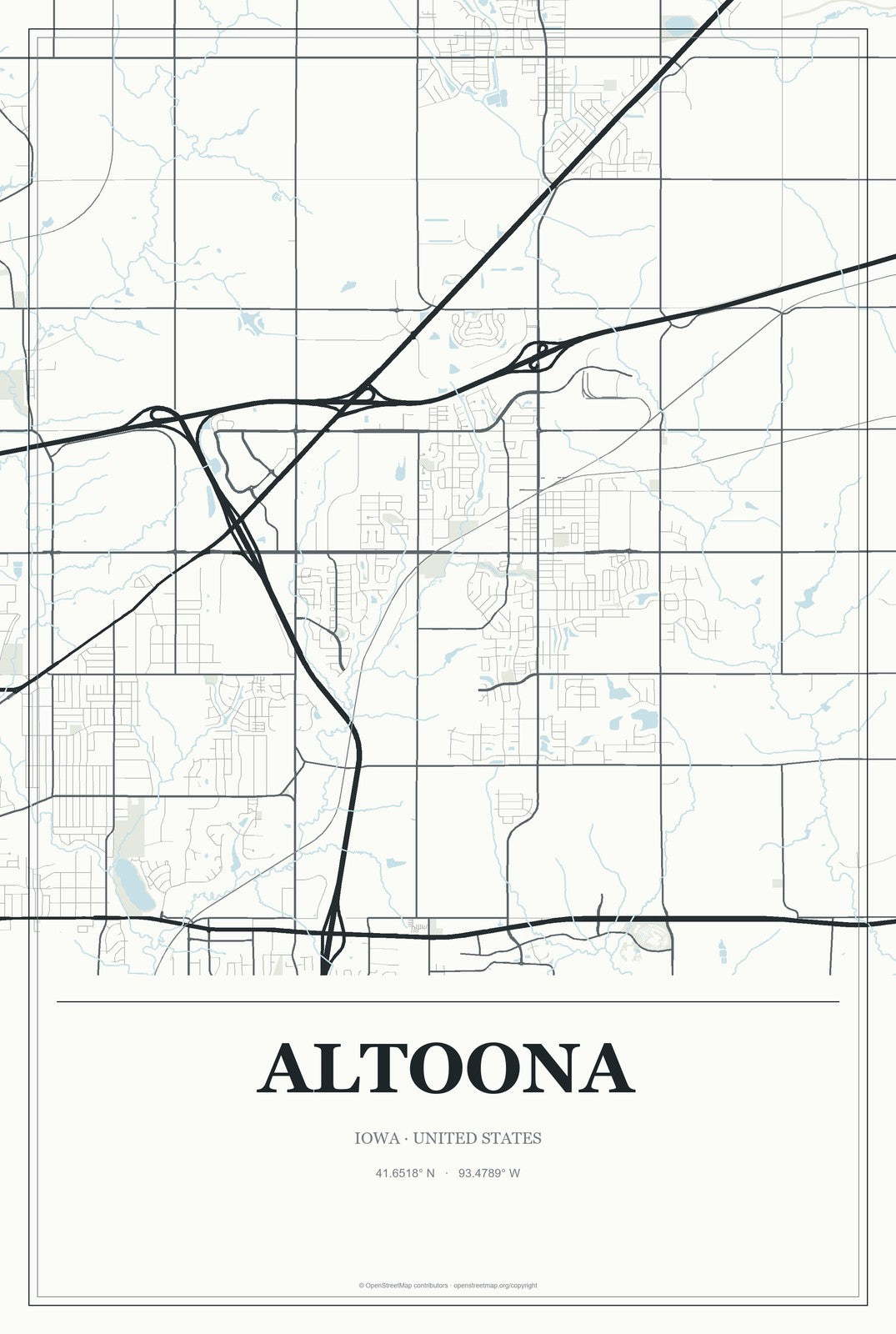 Altoona, Iowa City Map Aluminum Sign in Gallery Air style