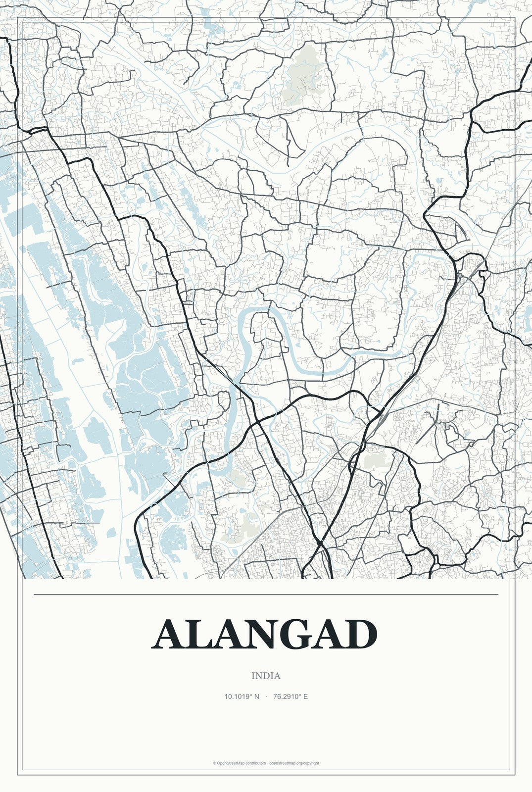 Alangad, India City Map Aluminum Sign in Gallery Air style