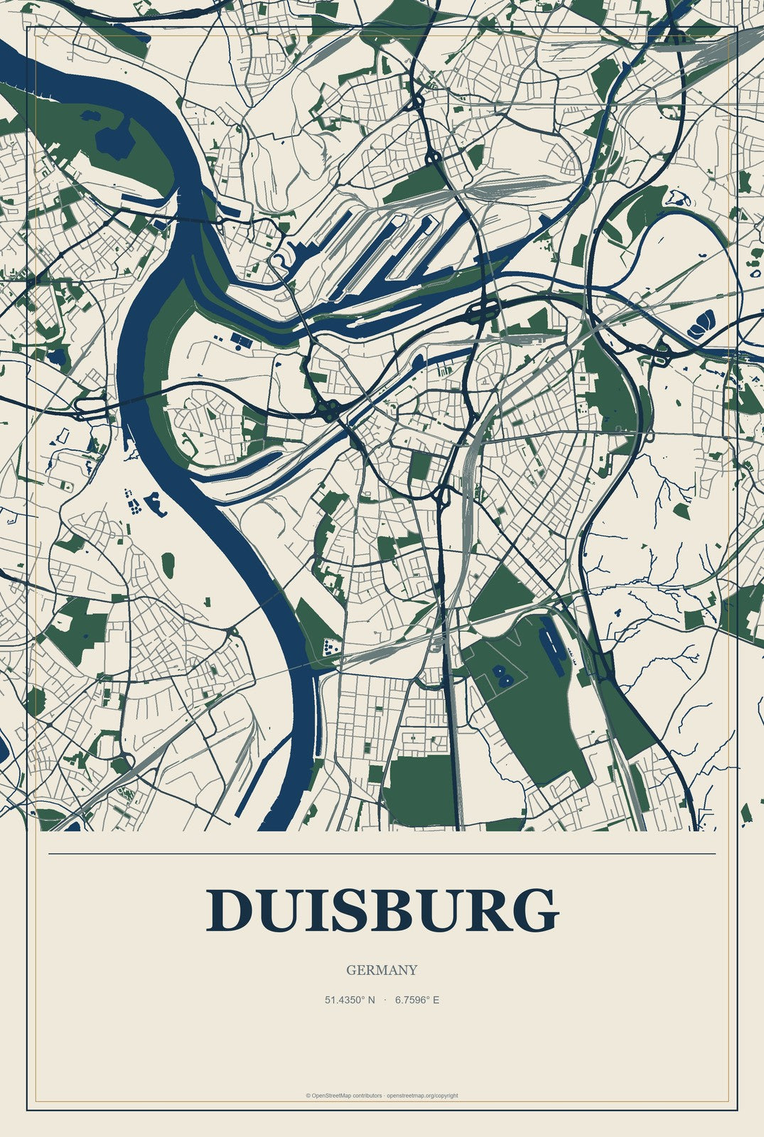 Duisburg, Germany City Map Aluminum Sign in Coastal Cutout style