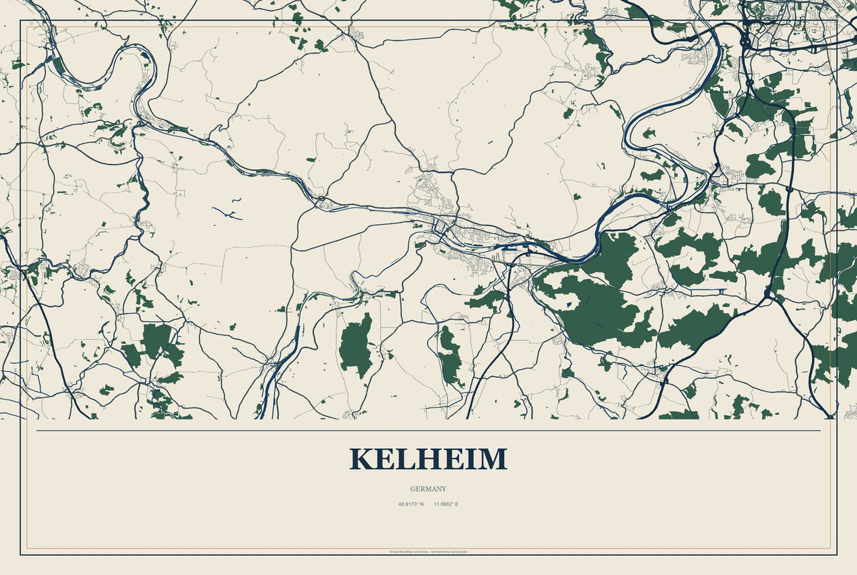 Kelheim, Germany City Map Aluminum Sign in Coastal Cutout style