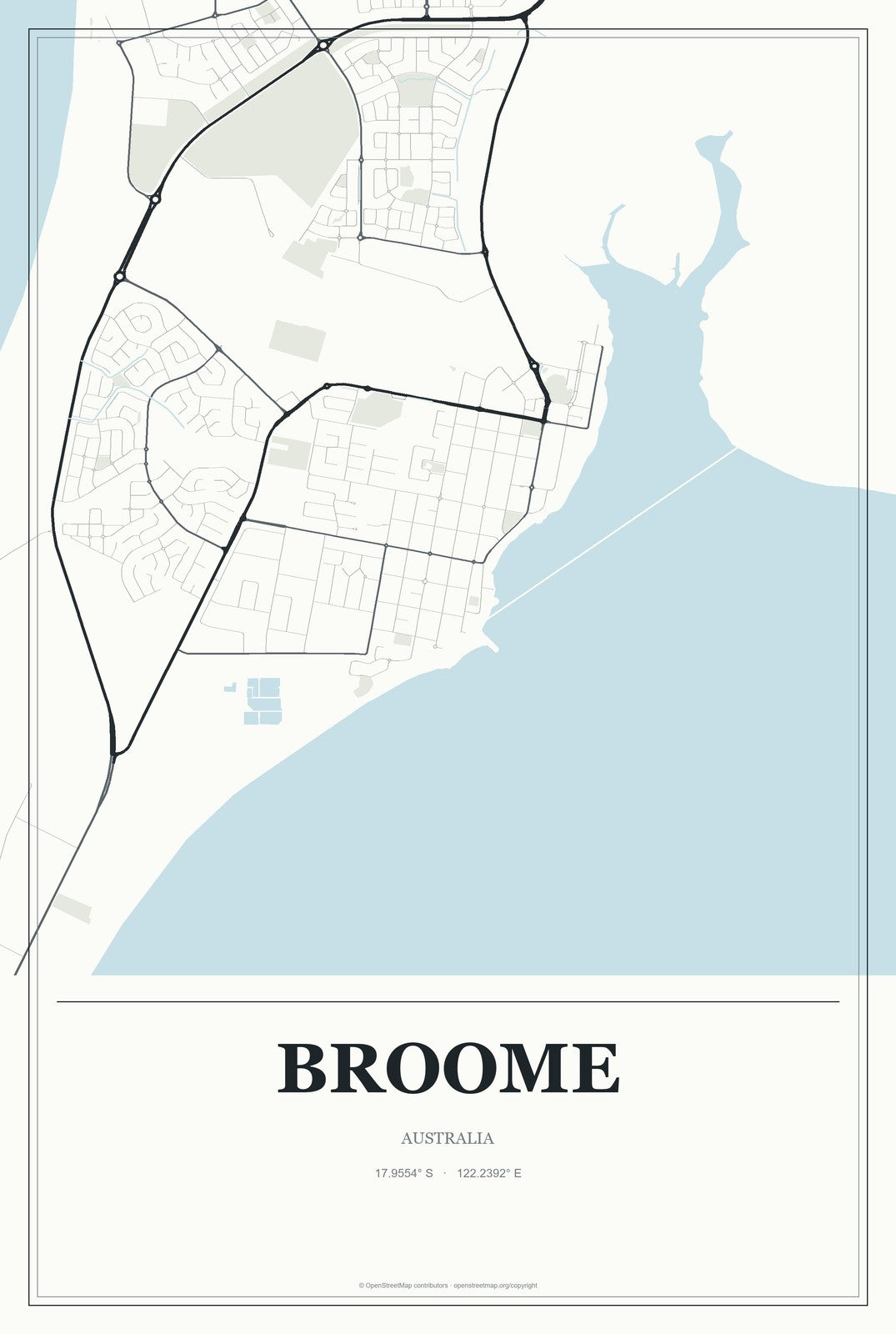 Broome, Australia City Map Aluminum Sign in Gallery Air style