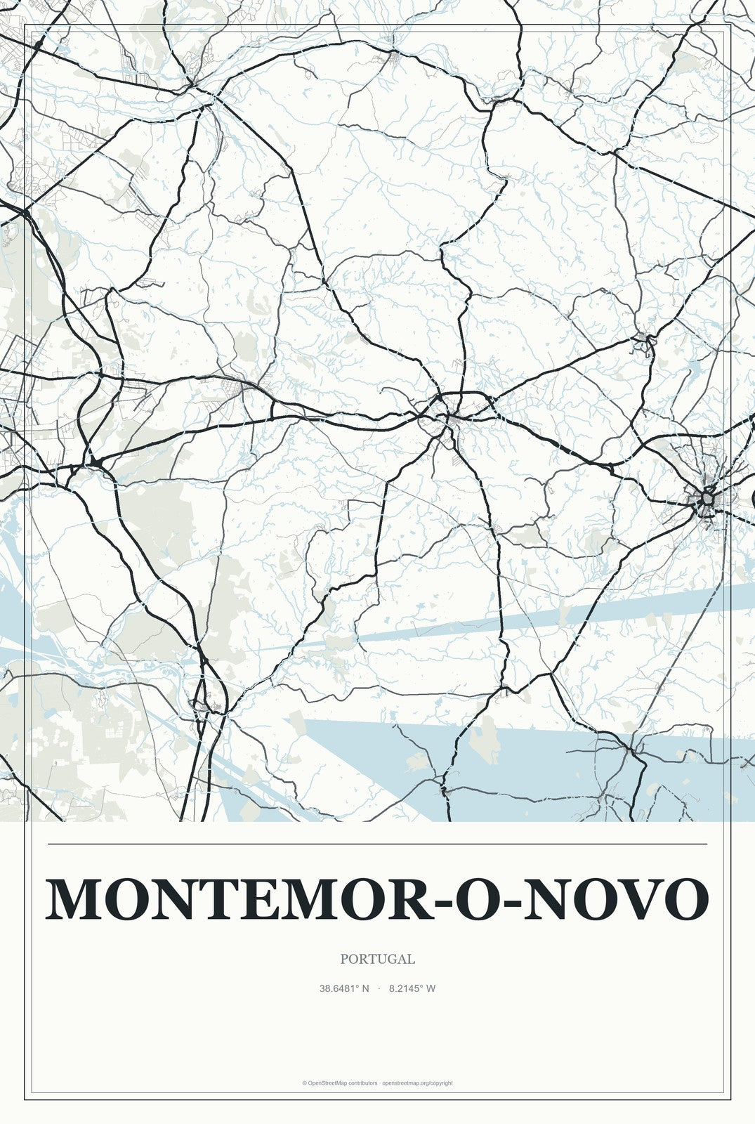 Montemor-o-Novo, Portugal City Map Aluminum Sign in Gallery Air style