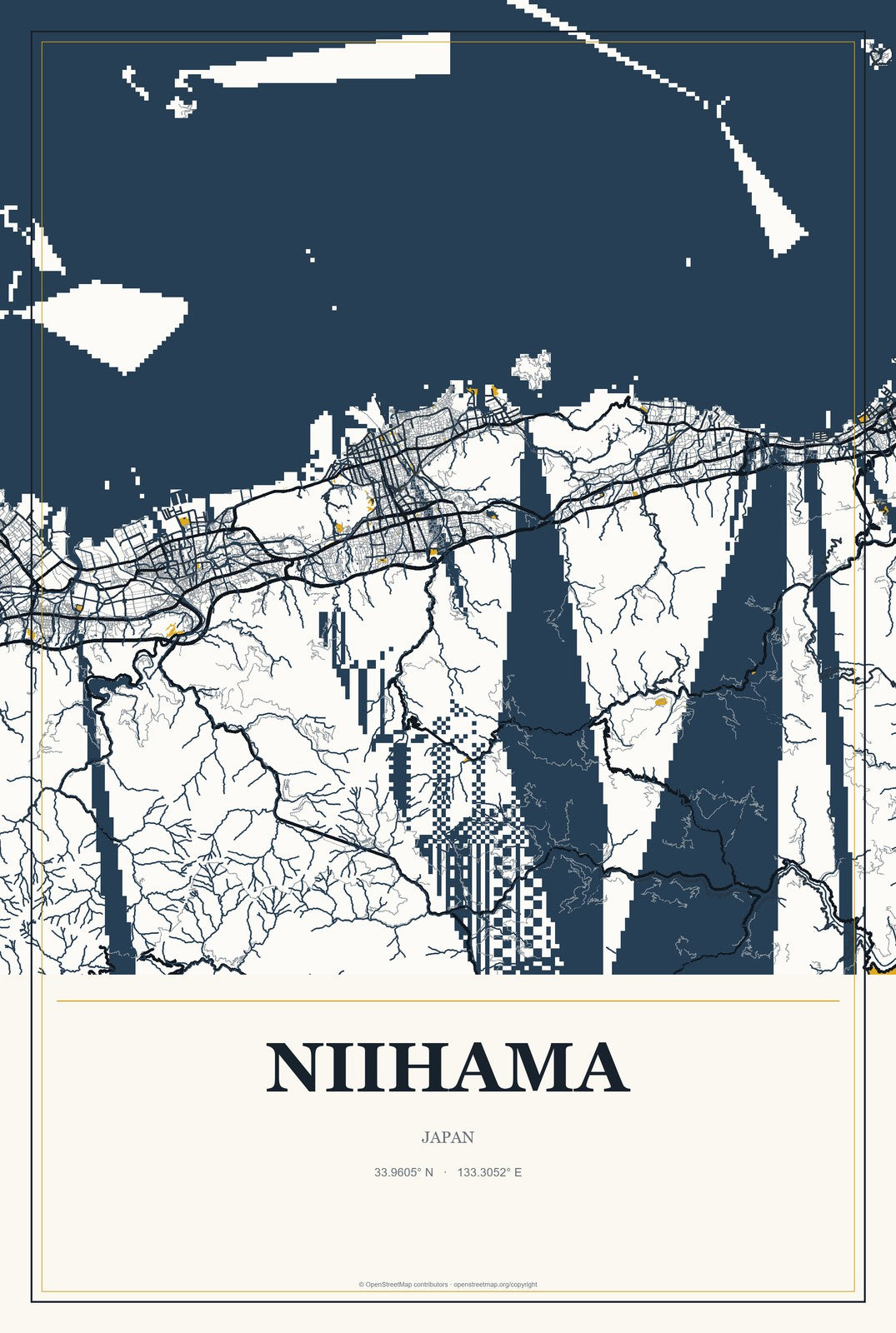 Niihama, Japan City Map Aluminum Sign in Citrine Modern style