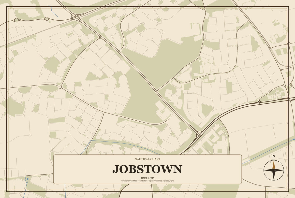 Jobstown, Ireland City Map Aluminum Sign in Heritage Nautical style