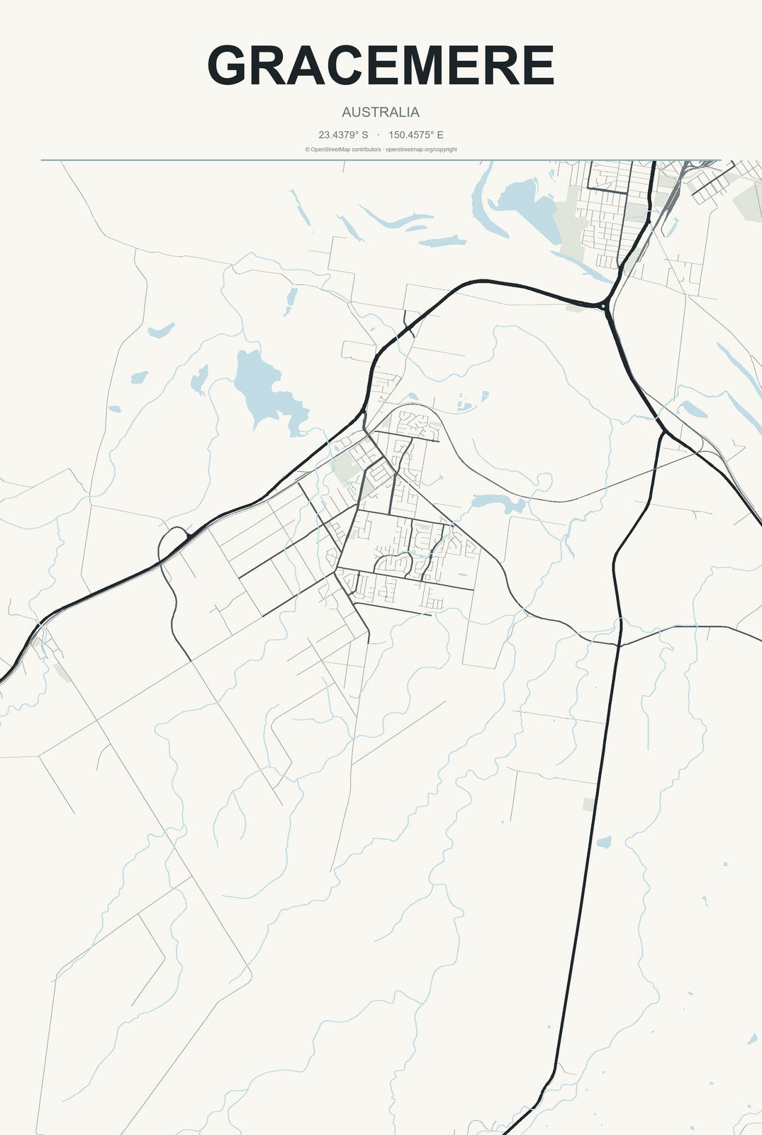 Gracemere, Australia City Map Aluminum Sign in Headline Atlas style