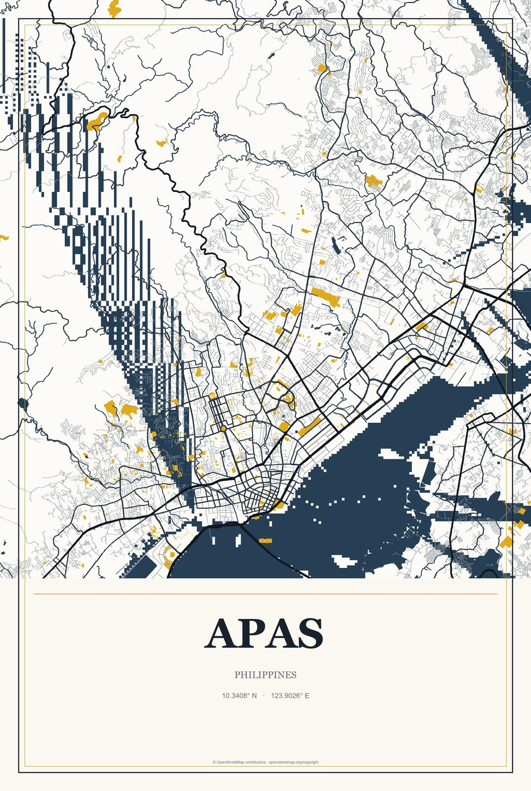 Apas, Philippines City Map Aluminum Sign in Citrine Modern style