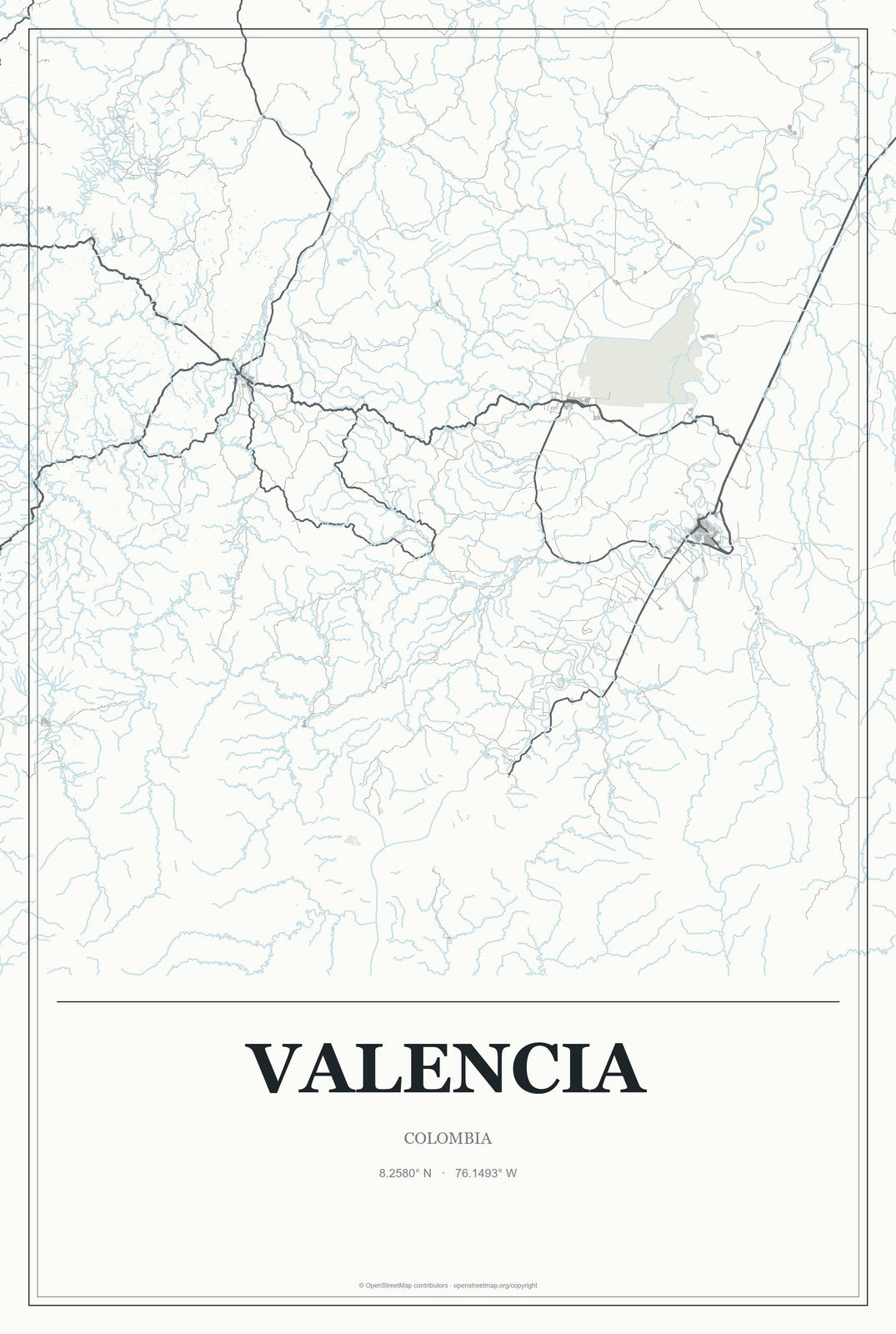 Valencia, Colombia City Map Aluminum Sign in Gallery Air style