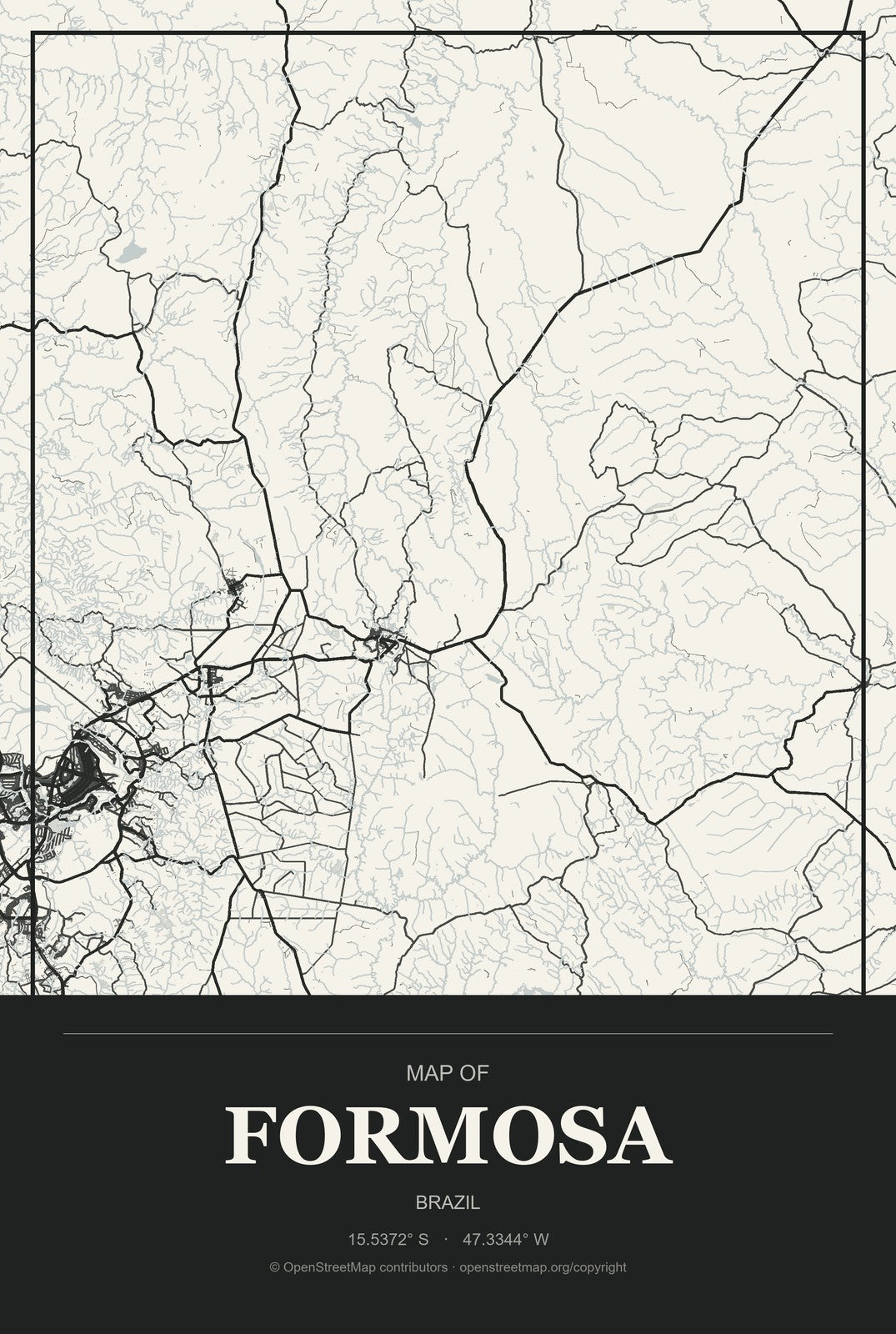 Formosa, Brazil City Map Aluminum Sign in Museum Plaque style